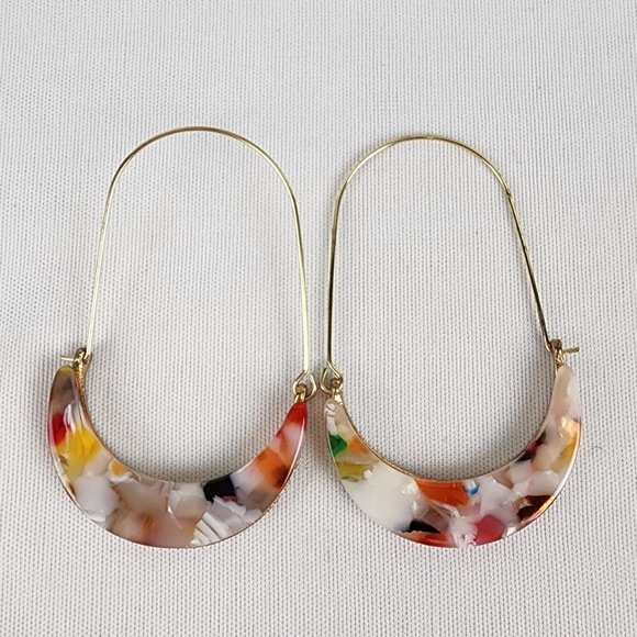 Jewelry - Gold Tone Multicolor Halfmoon Earrings